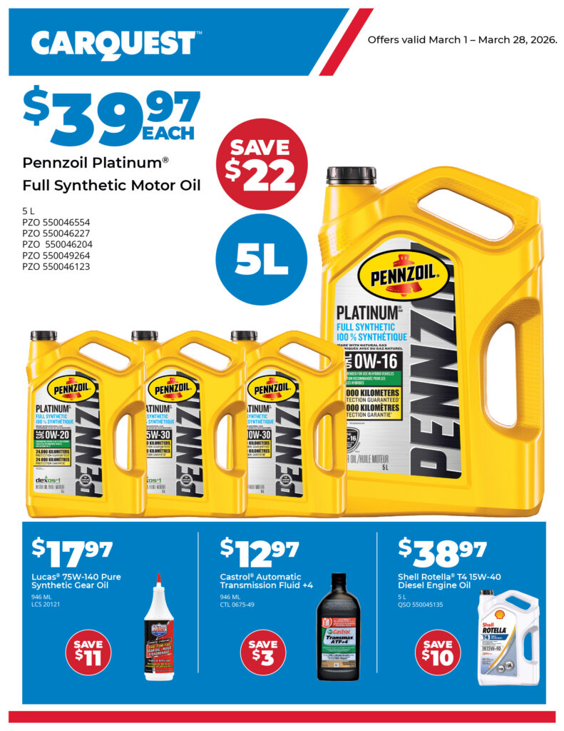 Browse the latest Queen’s Auto Supply retail flyer in Kingsville for great deals on motor oil, additives, and everyday vehicle maintenance products.