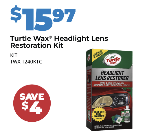 Turtle Wax Headlight Lens Restoration Kit is on sale for $15.97 at Queen's Auto in Kingsville