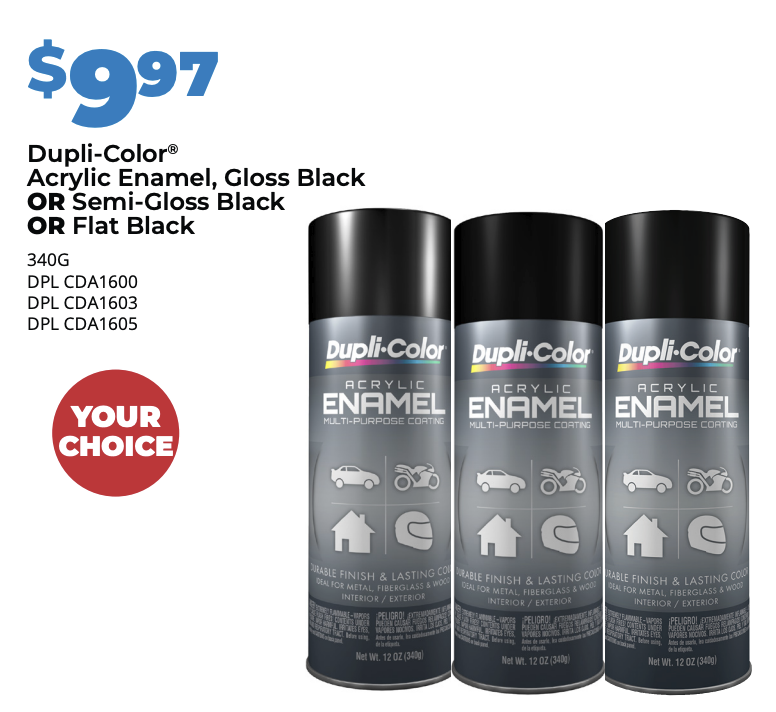 Dupli-Color Acrylic Enamel Spray Paint is available for just $9.97 to help freshen up worn surfaces.